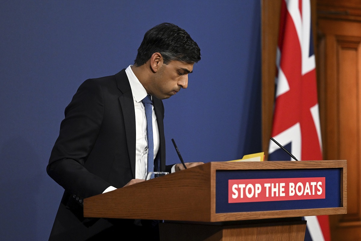 britains prime minister rishi sunak gestures during a press conference