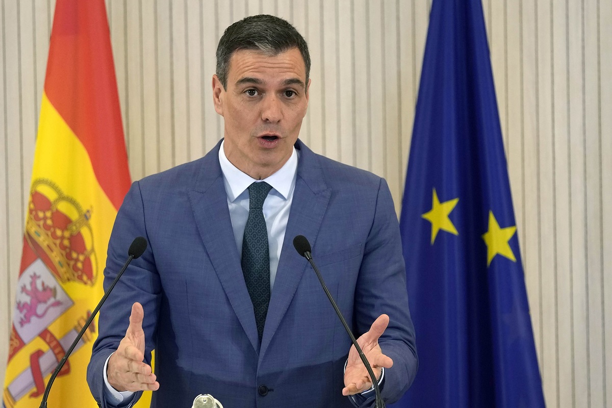 spains prime minister pedro sanchez speaks to the media