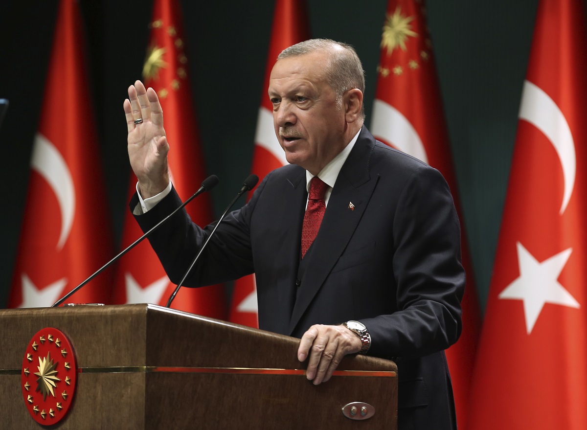 turkeys president recep tayyip erdogan talks in a televised address