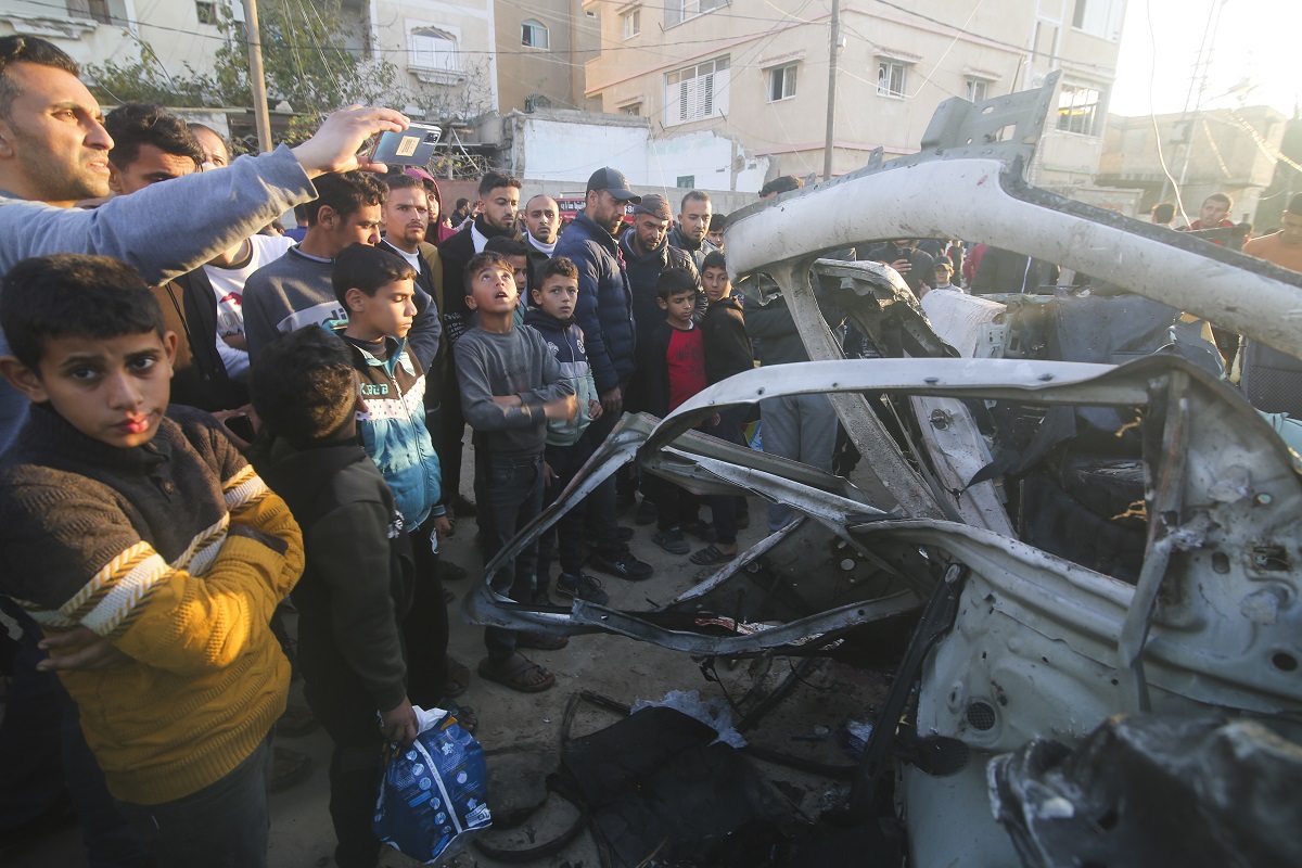 hamas police vehicle after it was struck by an israeli airstrike in rafah gaza strip