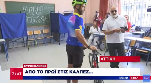 Ευρωεκλογές 2024: Ποδηλάτης ψήφισε στην Αθήνα πριν την προπόνηση (Video)