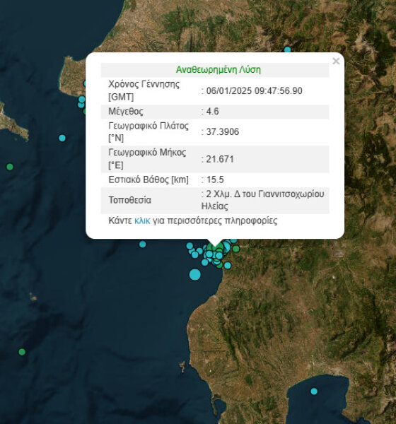 Στην Ηλεία ανήμερα των Φώτων στις 11:47 σημειώθηκε ισχυρός σεισμός που αναστάτωσε άπαντες στη Δυτική Ελλάδα